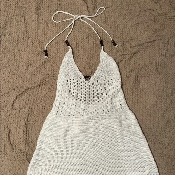 White Crochet Halter Swim Cover-Up Dress - Picture 2 of 3